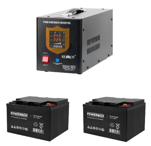 ZESTAW KEMOT Przetwornica PROsinus-1500 24V 230V  + 2 Akumulatory Powerbox AGM 12V 65Ah+ kabel